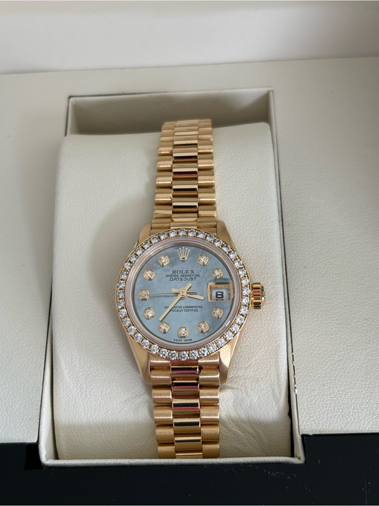 Rolex Jewelry - Rolex Ladies Gold Watch with Mother-of-Pearl Dial and Diamond Bezel